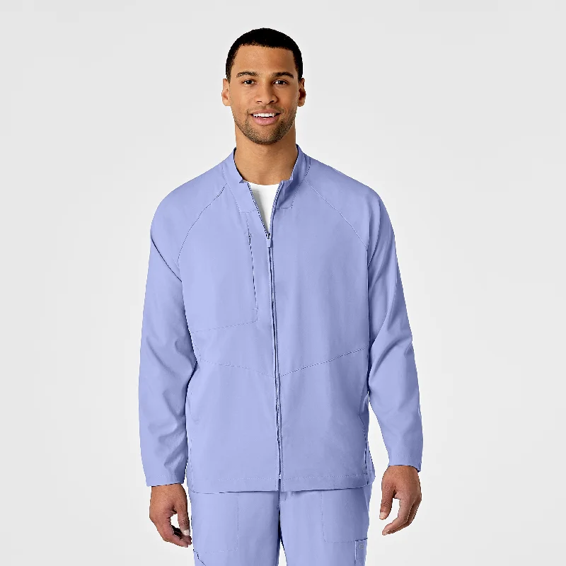 W123 Mens Zip Front Warm Up Scrub Jacket - Ceil Blue