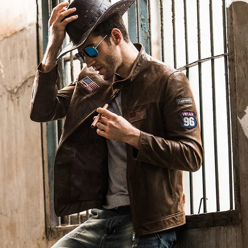 Men's Pigskin Leather Motorcycle Jacket