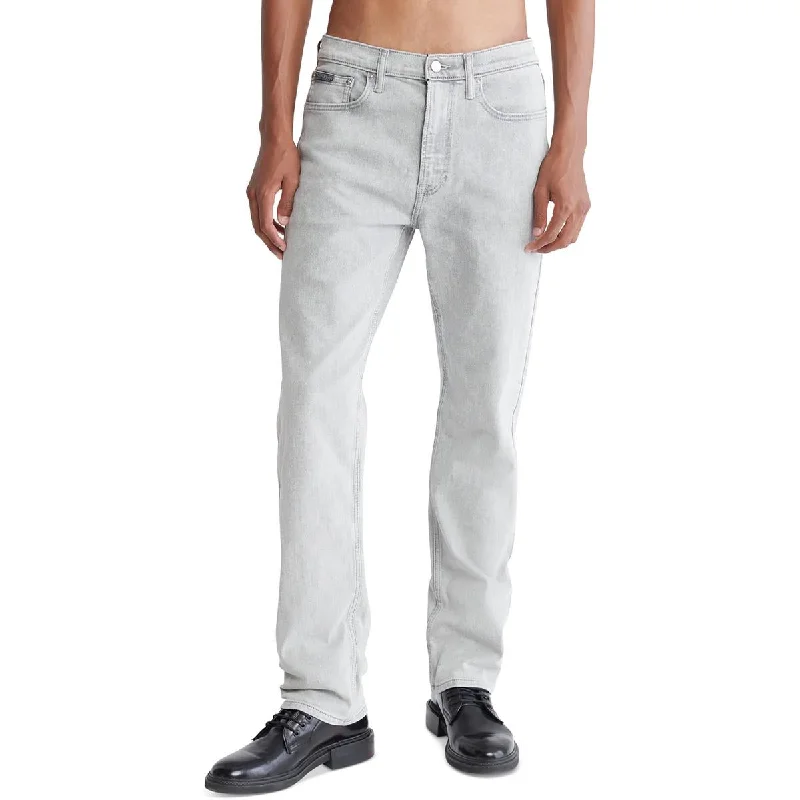 Calvin Klein Mens Mid-Rise Faded Straight Leg Jeans