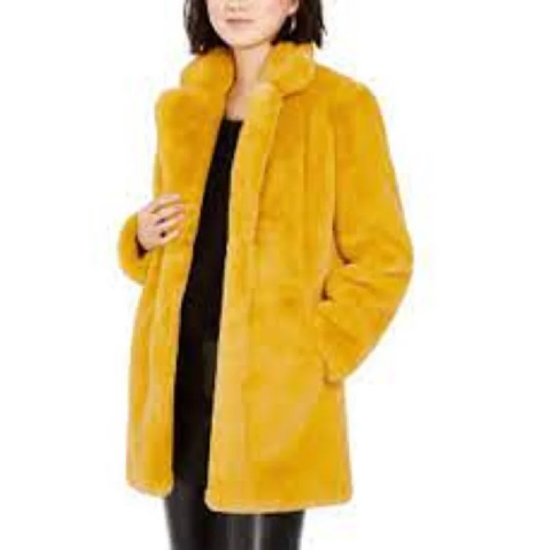 Apparis Women's Eloise Faux-Fur Coat Dark Yellow Size Small