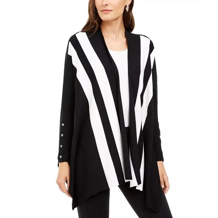 Alfani Women's Striped Open-Front Poncho Cardigan Black Size Small