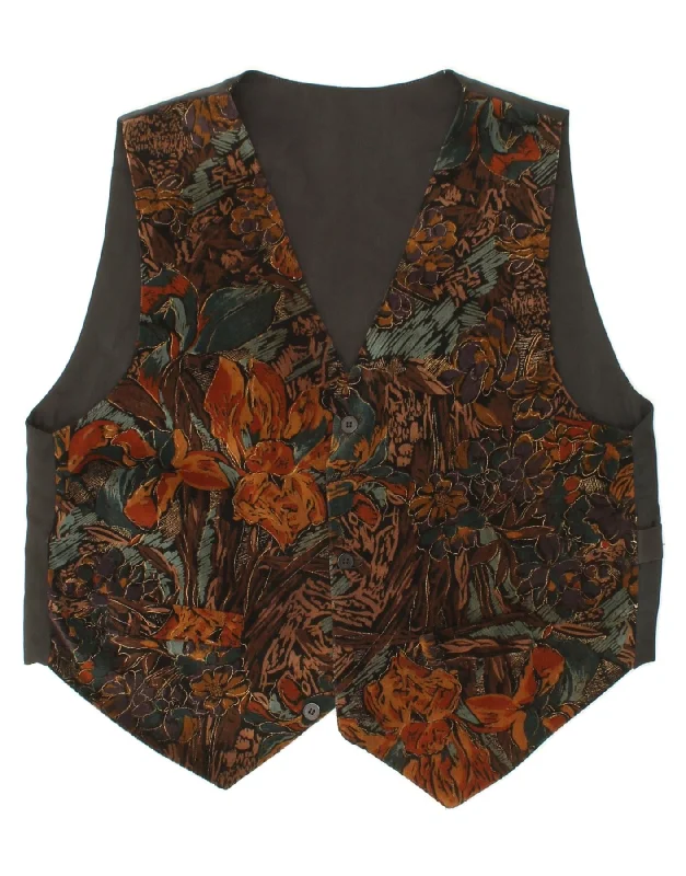 VINTAGE Mens Waistcoat Medium Brown Floral