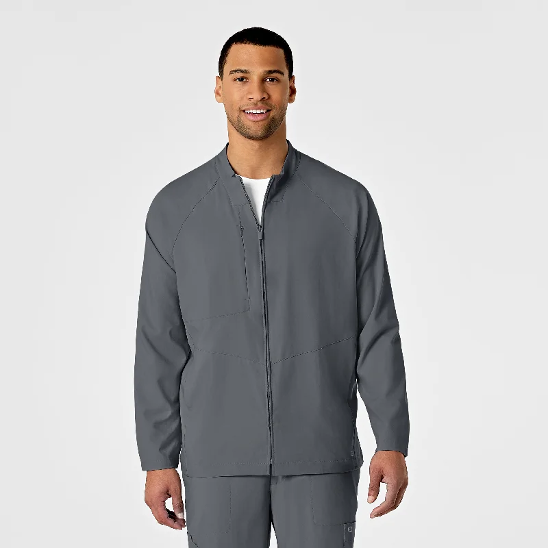 W123 Mens Zip Front Warm Up Scrub Jacket - Pewter