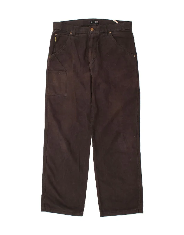 ARMANI Mens Straight Cargo Trousers IT 50 Large W36 L34 Brown Cotton