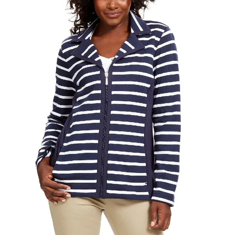 Karen Scott Women's Sport French Terry Striped Jacket Navy Size Extra Small - X-Small