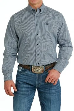 CINCH MENS NAVY BLUE PIN STRIPE BUTTON DOWN SHIRT