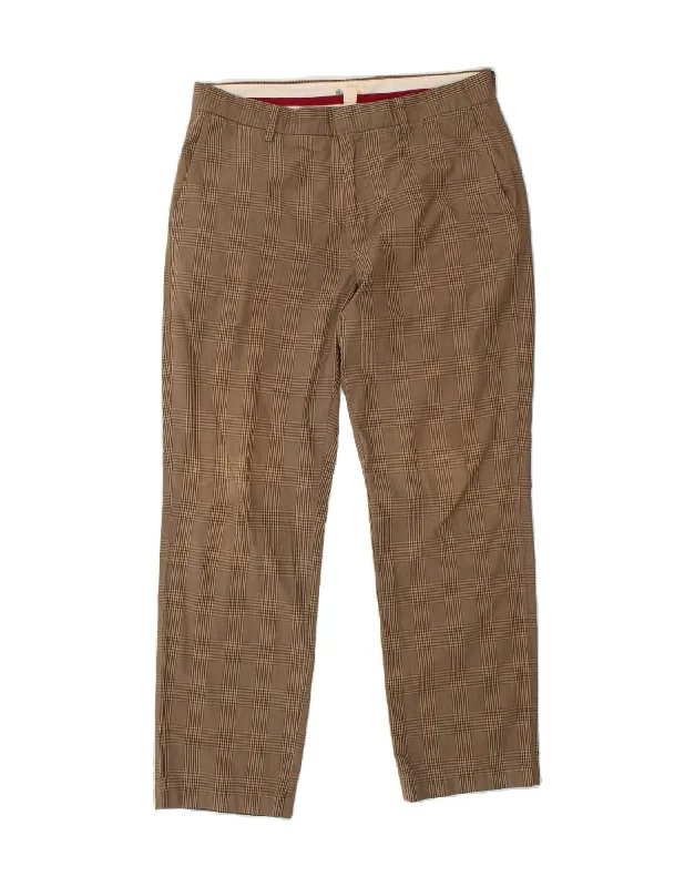 J. CREW Mens Straight Chino Trousers W33 L30 Brown Check Cotton