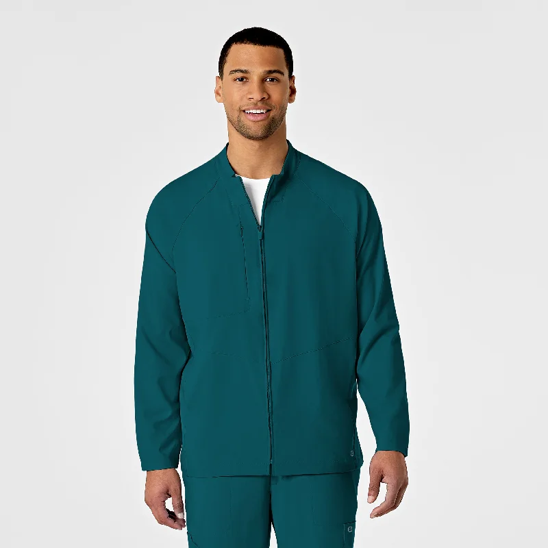 W123 Mens Zip Front Warm Up Scrub Jacket - Caribbean