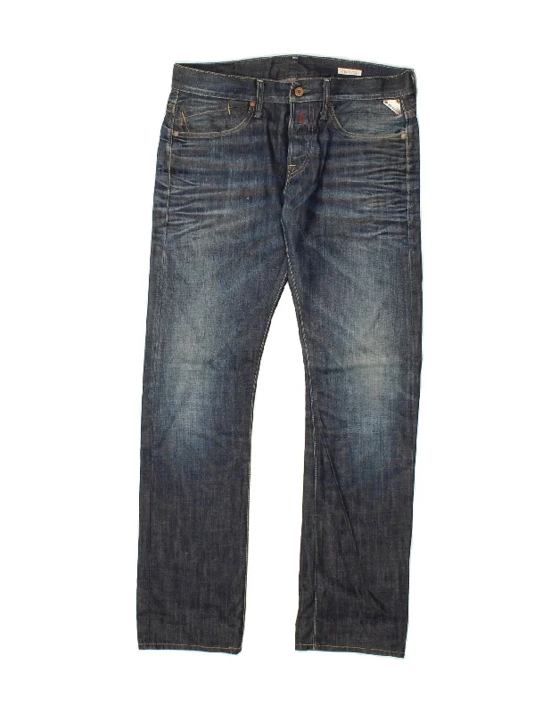 REPLAY Mens Straight Jeans W32 L32 Blue Cotton