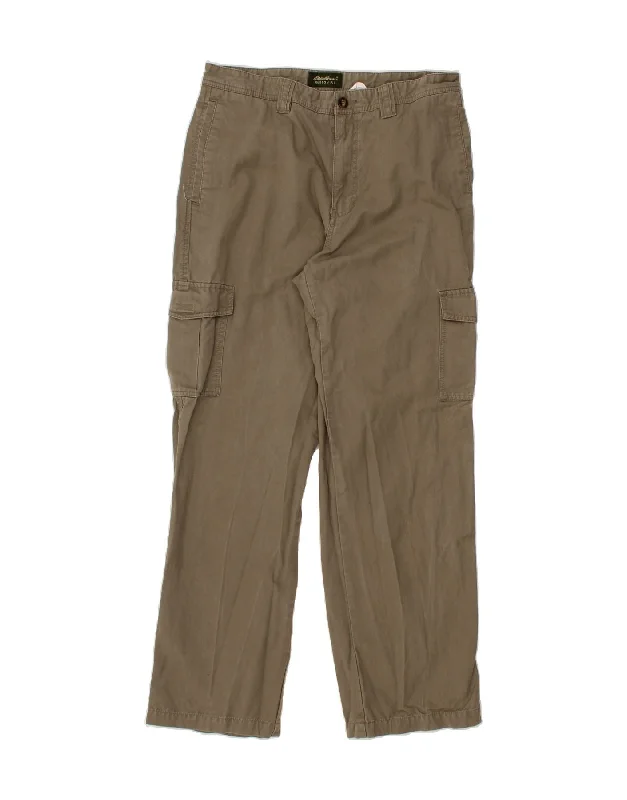 EDDIE BAUER Mens Relaxed Fit Straight Cargo Trousers W36 L32  Khaki Cotton