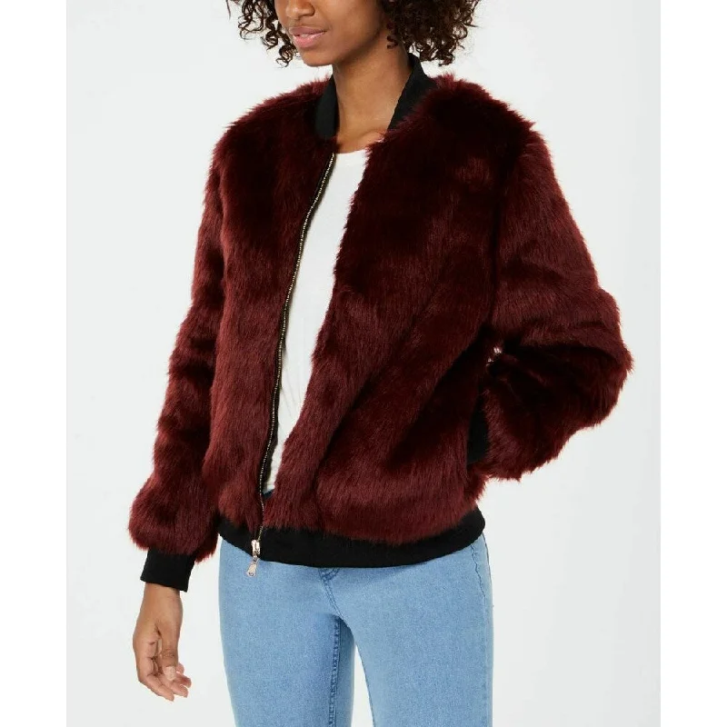 Say What? Juniors' Faux-Fur Jacket Burgundy Size Extra Small - X-Small