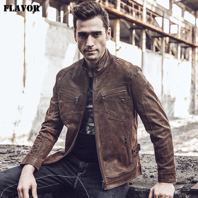 Men's Retro Leather Bomber Jacket