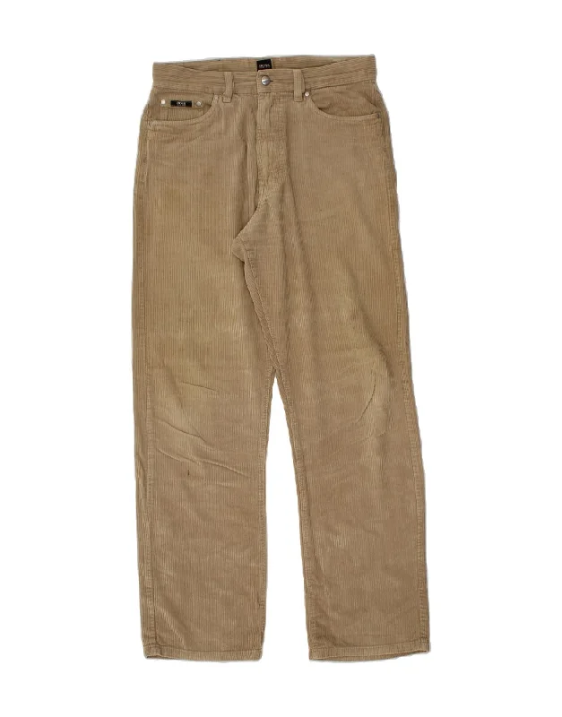 HUGO BOSS Mens Arkansas Straight Corduroy Trousers W32 L34 Beige Cotton