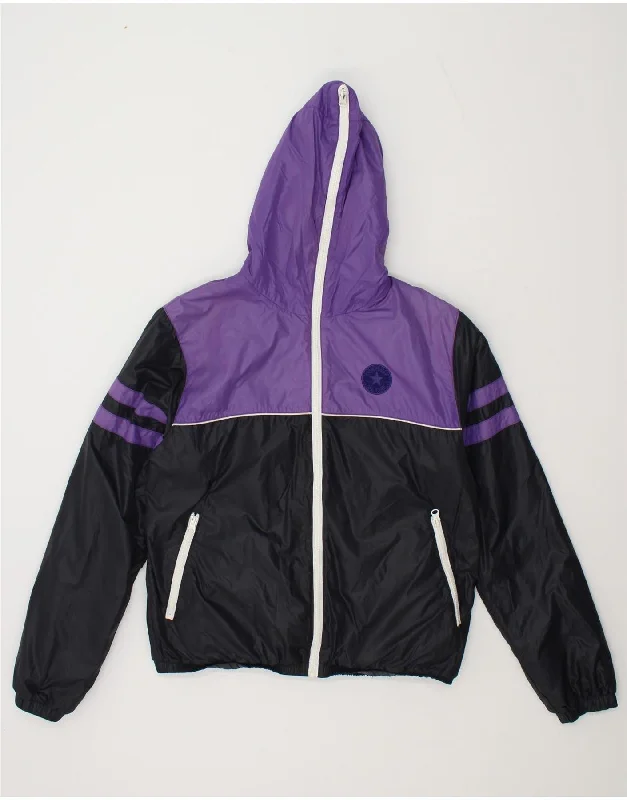 CONVERSE Mens Hooded Rain Jacket UK 36 Small Purple Colourblock Nylon