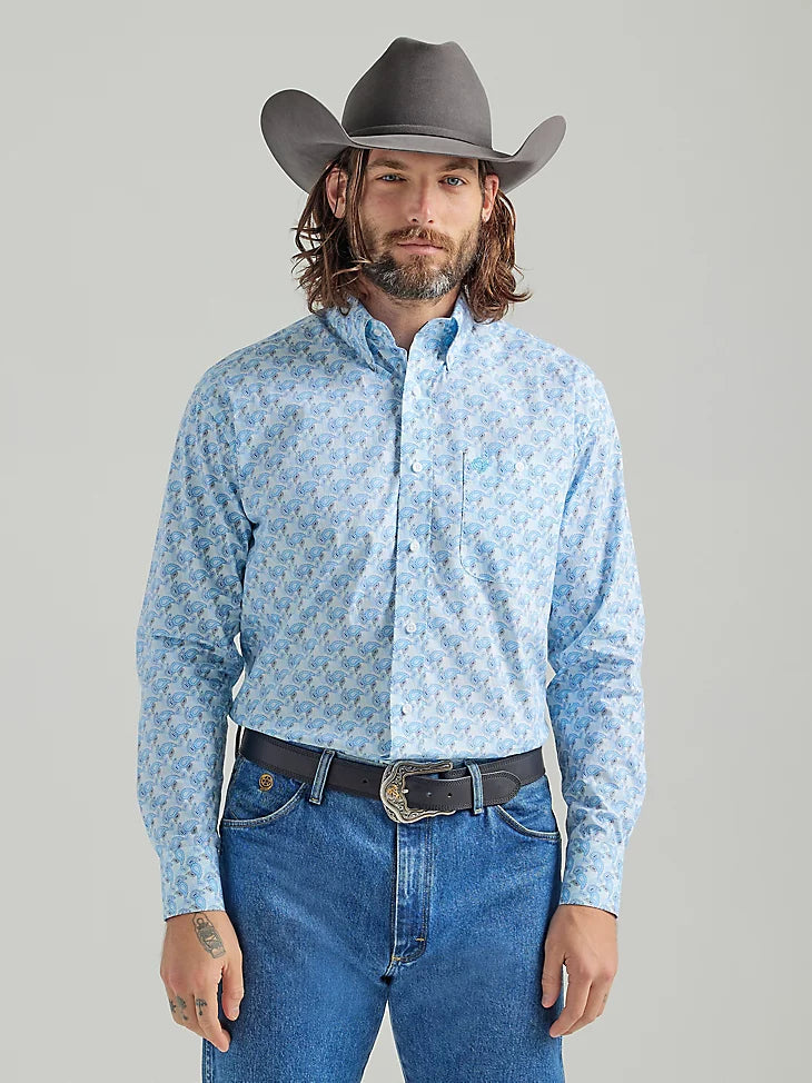 WRANGLER GEORGE STRAIT BABY BLUE PAISLEY LONG SLEEVE SHIRT