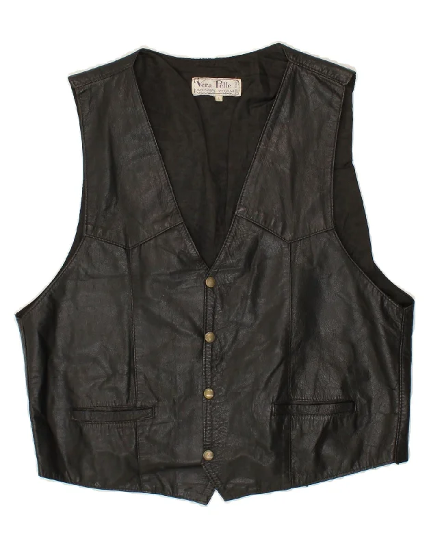 LAVORAZIONE ARTIGIANA Mens Leather Waistcoat Large Black Leather