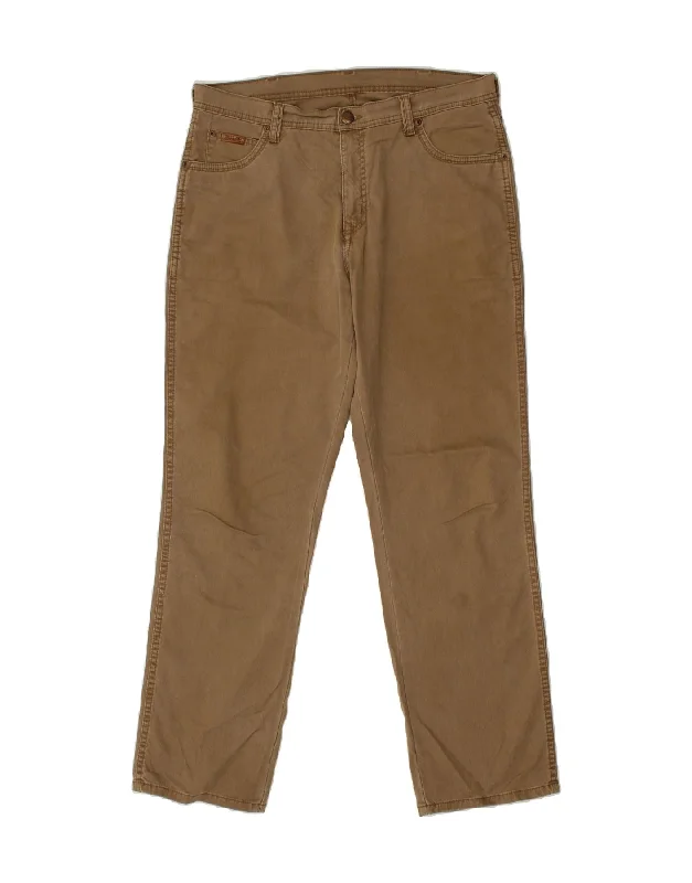 WRANGLER Mens Texas Stretch Straight Casual Trousers W34 L32 Brown Cotton