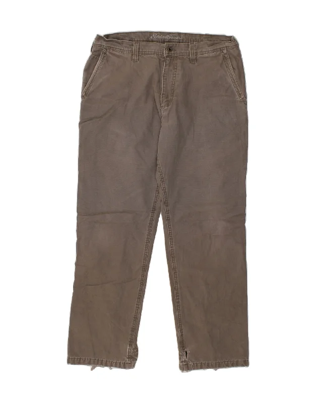 EDDIE BAUER Mens Straight Chino Trousers W36 L32 Brown Cotton