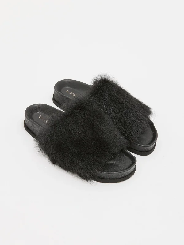 shearling platform slide