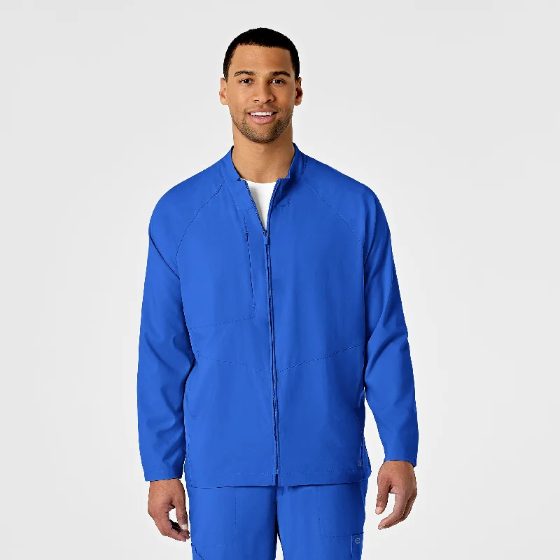 W123 Mens Zip Front Warm Up Scrub Jacket - Royal