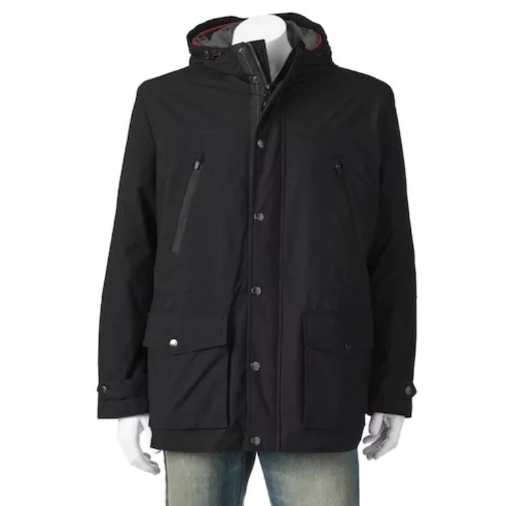 London Fog Men's Anorak Jacket with Hood Black Size Small - S