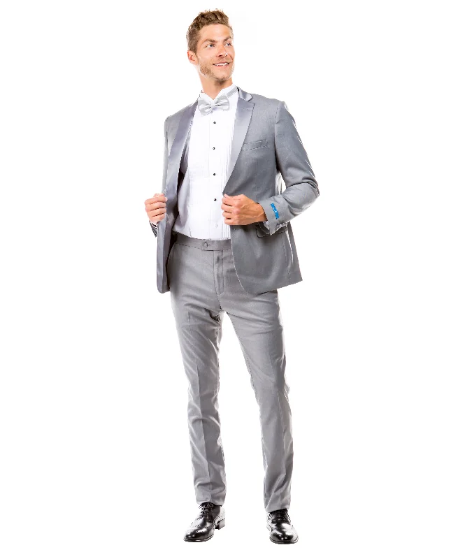 Obsidian Collection: Gray Two-Piece Tuxedo with Satin Side Stripe Pants – Hybrid Fit