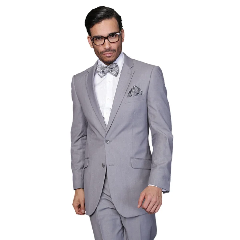 Charon Collection: Men's 2-Piece Solid Color Wool Suit In Grey