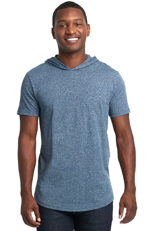 Next Level Mens Mock Twist Short Sleeve Hooded T-Shirt Hoodie - Indigo Blue - Closeout