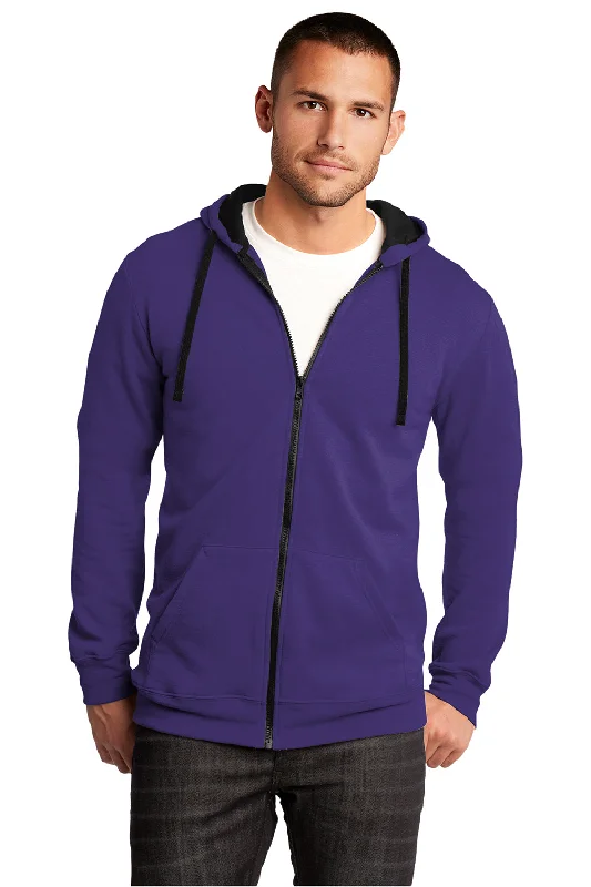 District Mens The Concert Fleece Full Zip Hooded Sweatshirt Hoodie w/ Pockets - Purple