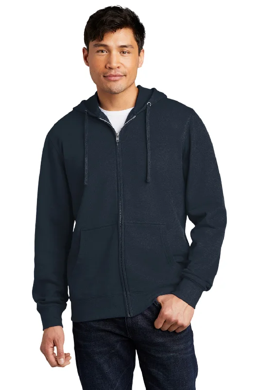 District Mens Very Important Fleece Full Zip Hooded Sweatshirt Hoodie w/ Pockets - New Navy Blue