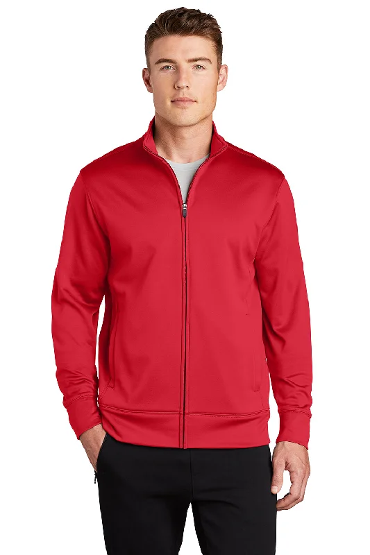 Sport-Tek Mens Sport-Wick Moisture Wicking Fleece Full Zip Sweatshirt w/ Pockets - Deep Red