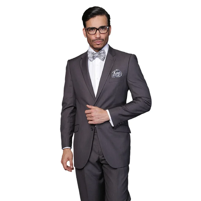 Charon Collection: Men's 2-Piece Solid Color Wool Suit In Charcoal