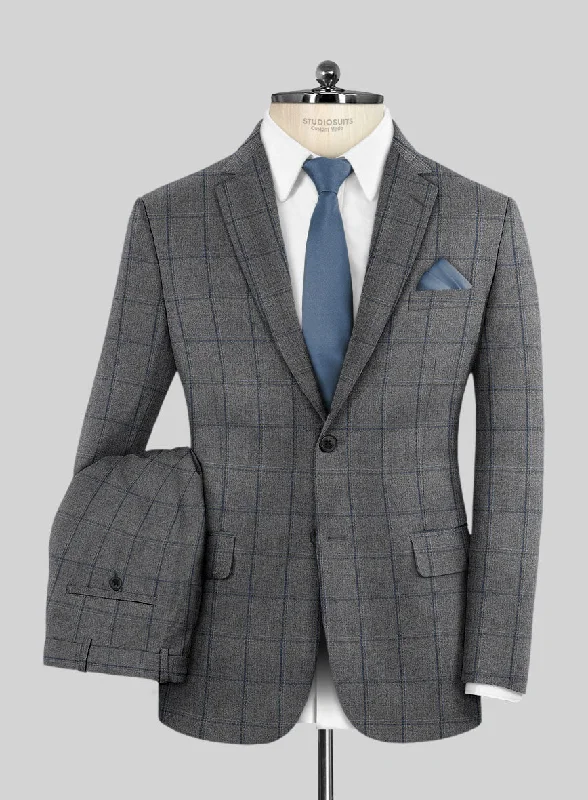 Scabal Tornado Windowpane Gray Wool Suit