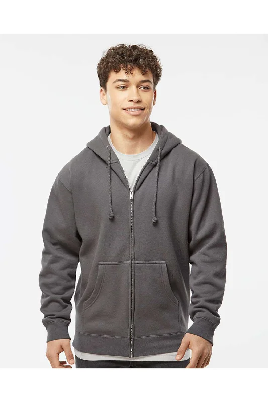 Independent Trading Co. Mens Full Zip Hooded Sweatshirt Hoodie w/ Pockets - Charcoal Grey