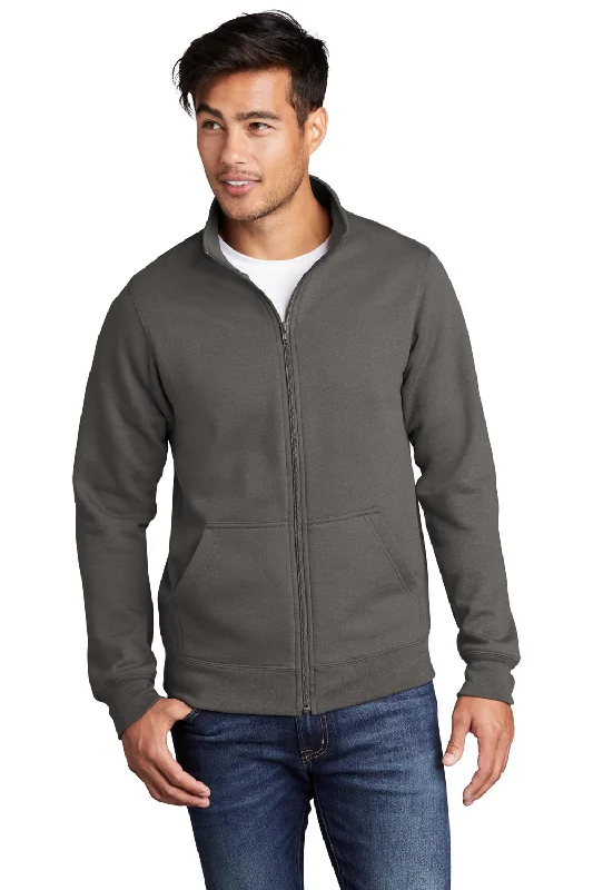 Port & Company Mens Core Fleece Full Zip Sweatshirt w/ Pockets - Charcoal Grey