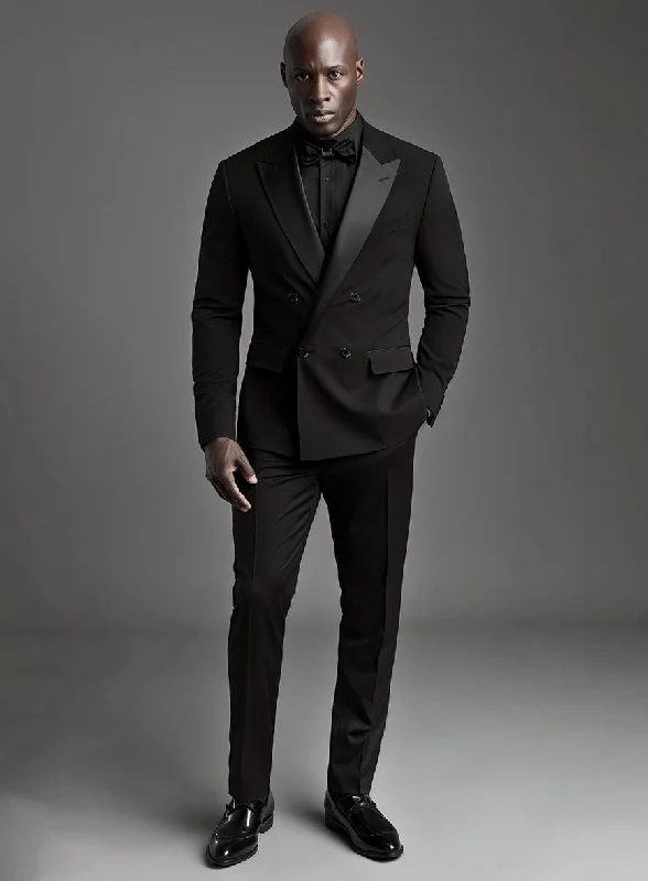 Black Smoking Double Breasted Tuxedo Suit