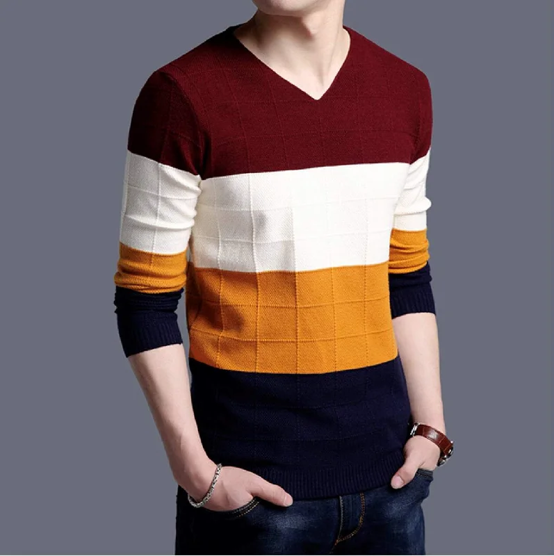 Mens V Neck Color Block Sweater