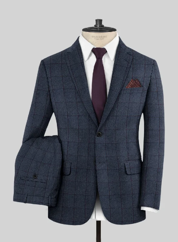 Scabal Tornado Windowpane Blue Wool Suit