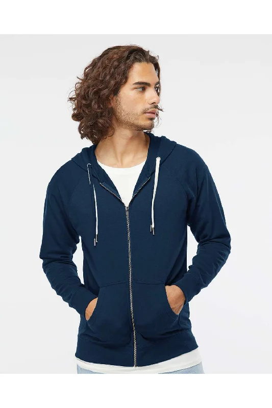 Independent Trading Co. Mens Icon Loopback Terry Full Zip Hooded Sweatshirt Hoodie w/ Pockets - Indigo Blue