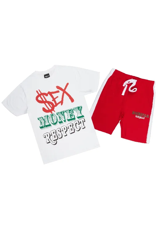 Kashy White/Red T-Shirt Short Set