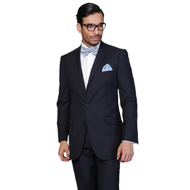 Charon Collection: Men's 2-Piece Solid Color Wool Suit In Navy