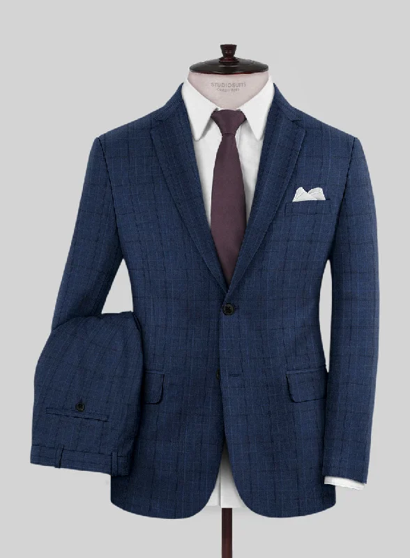 Scabal Natro Checks Blue Wool Suit