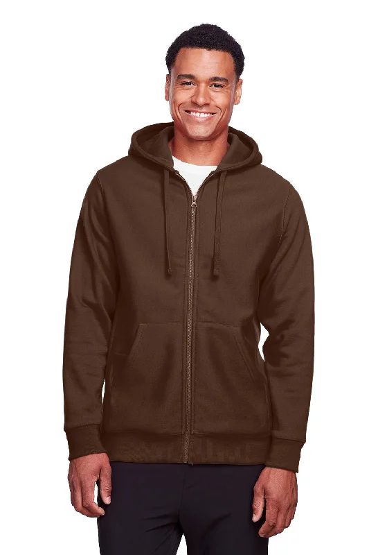 Team 365 Mens Zone HydroSport Fleece Water Resistant Full Zip Hooded Sweatshirt Hoodie w/ Pockets - Dark Brown