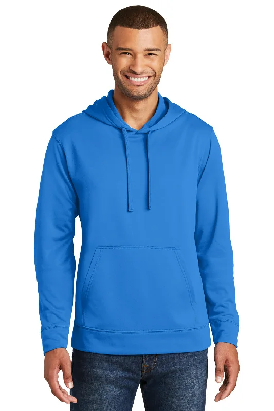 Port & Company Mens Dry Zone Performance Moisture Wicking Fleece Hooded Sweatshirt Hoodie w/ Pouch Pocket - Royal Blue