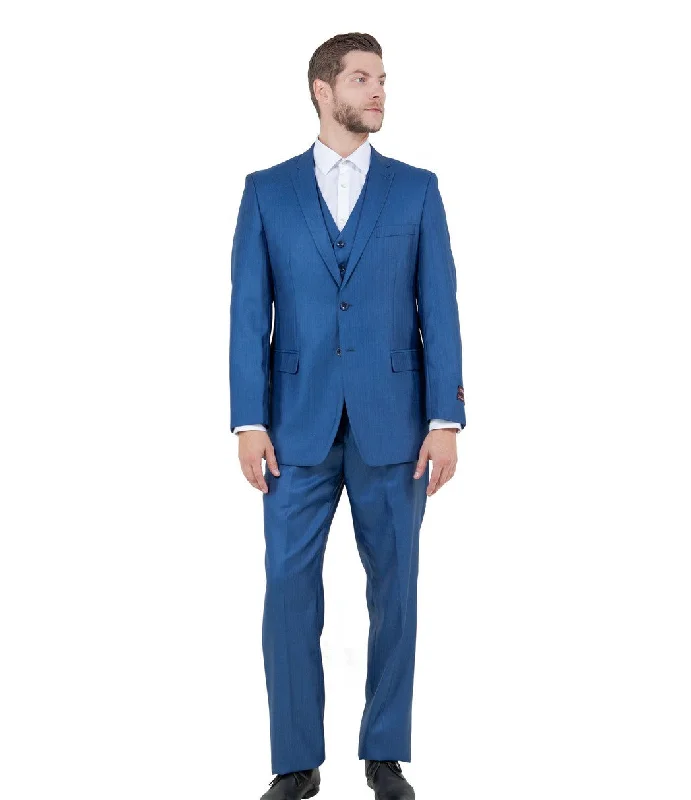 Argonaut Collection: Blue Textured Solid Three-Piece Suit – Modern Fit