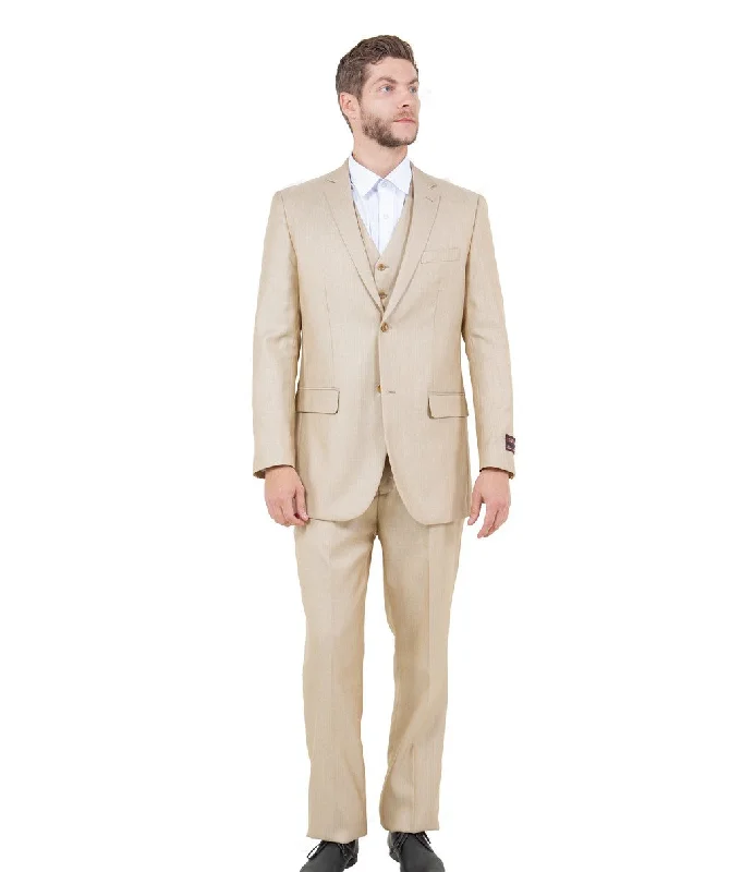 Argonaut Collection: Light Beige Textured Solid Three-Piece Suit – Modern Fit