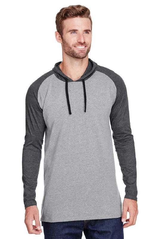 LAT Mens Fine Jersey Hooded Sweatshirt - Heather Dark Grey/Vintage Smoke Grey