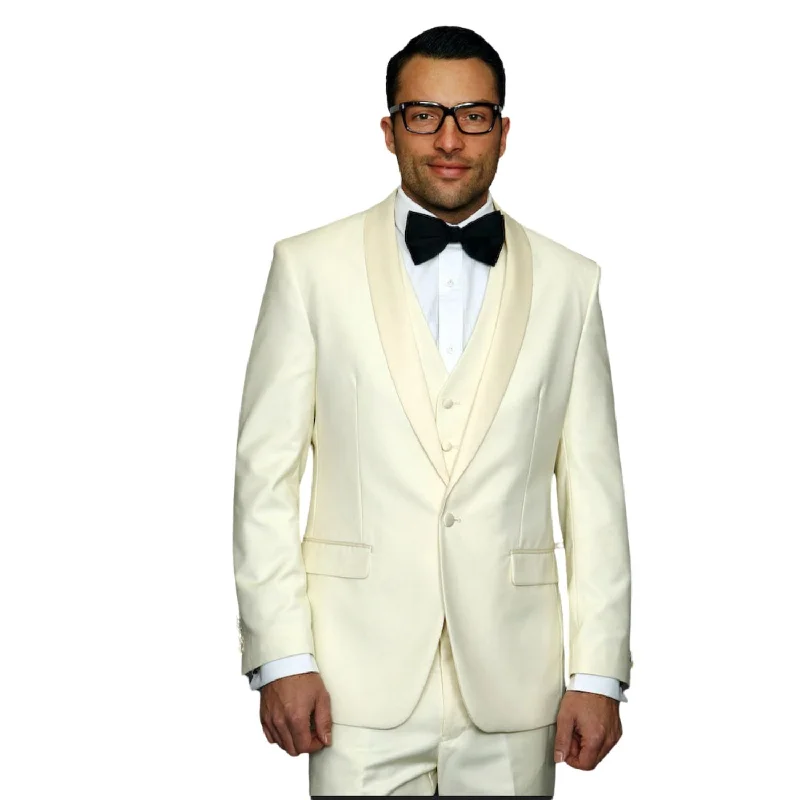 Varuna Collection: Off White Tailored Fit Shawl Lapel 3PC Tuxedo