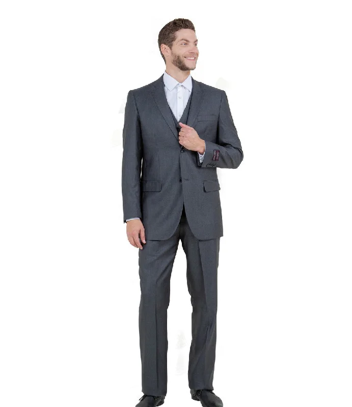 Argonaut Collection: Steel Navy Textured Solid Three-Piece Suit – Modern Fit