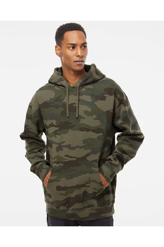 Independent Trading Co. Mens Hooded Sweatshirt Hoodie w/ Pouch Pocket - Forest Green Camo